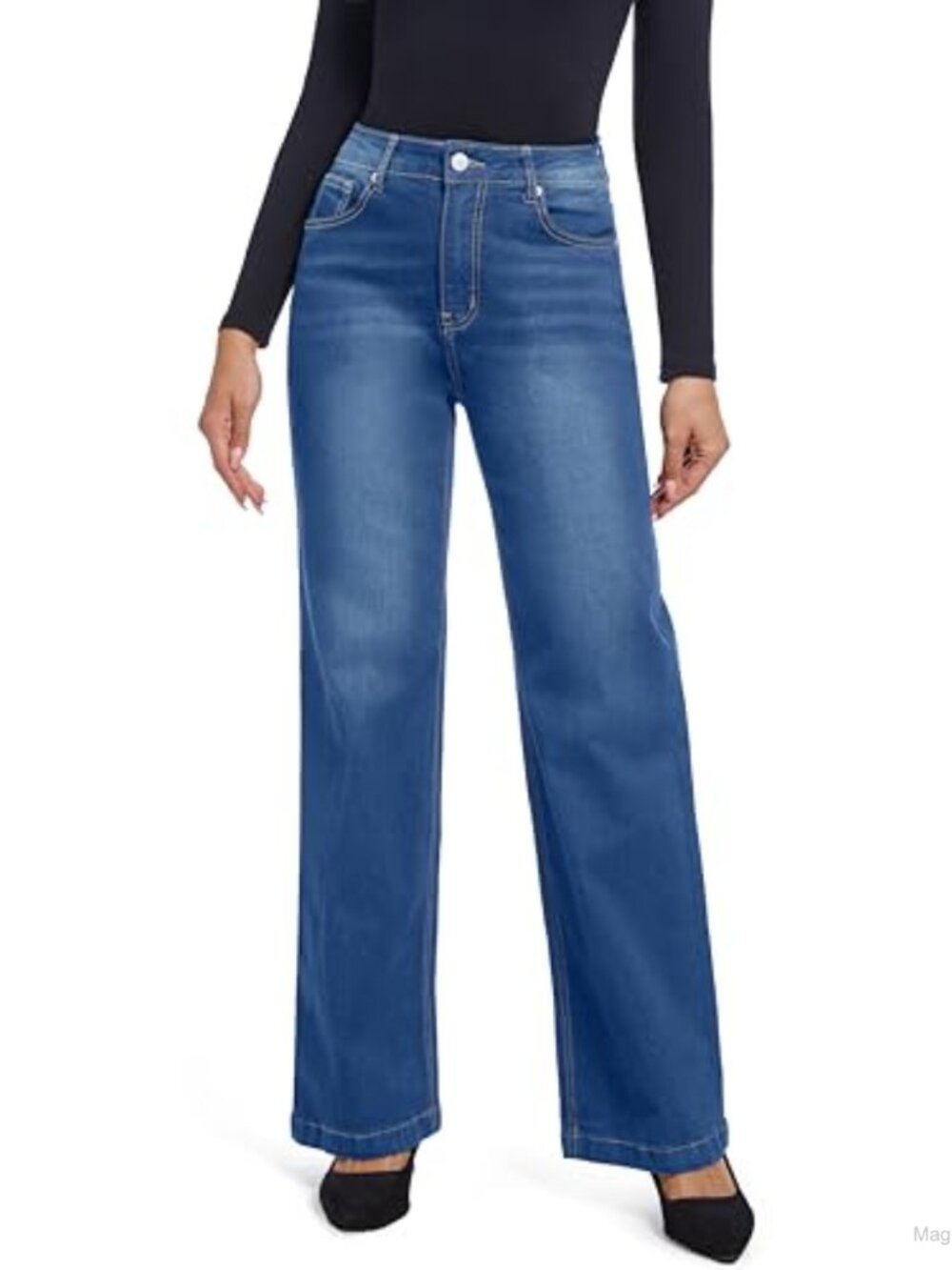 High Waisted Straight Leg Stretch Jeans Casual Mom Fit 5 Pocket